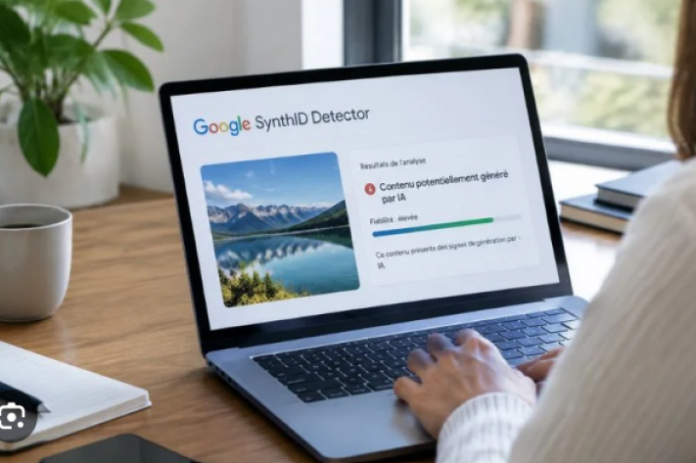 Écran d’ordinateur montrant une interface d’analyse d’image et d’ondes audio avec des motifs de vérification discrets