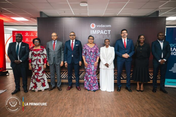 Judith Suminwa, Première Ministre, prend la parole lors du Vodacom Impact Forum 2026 à Kinshasa