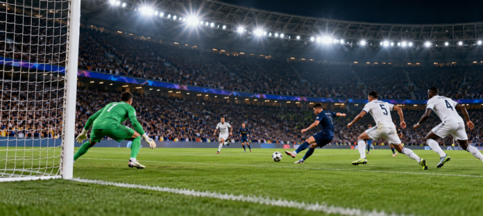 Illustration neutre d'une action de football européen près du but