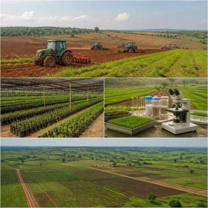 Terres agricoles fertiles et parcelles en préparation à Miabi pour le futur centre de semences améliorées