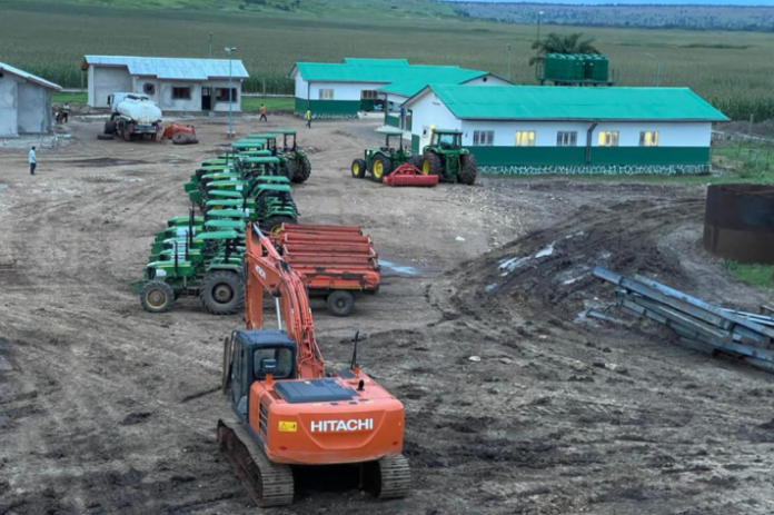 Bâtiments agricoles et espaces de stockage de céréales sur le site de Nkuadi, au Kasaï Oriental