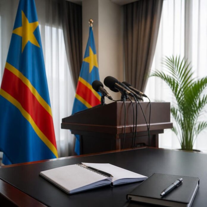 Des participants à une conférence de presse politique en RDC autour de la Dynamique article 52