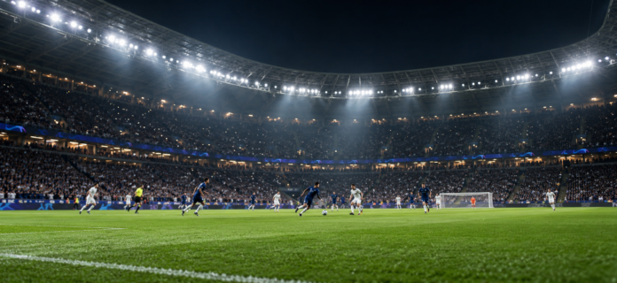 Illustration neutre d'un match de football européen nocturne