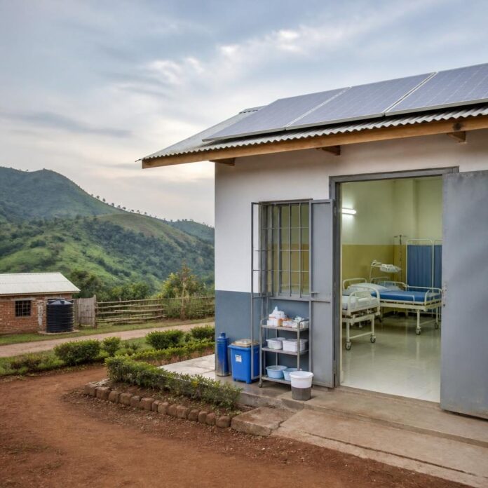 Salle de maternité réhabilitée du centre de santé Sacré Cœur à Walikale avec lits et équipements médicaux